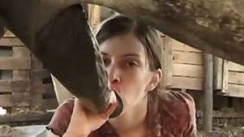 Animal fucks her wide opened mouth