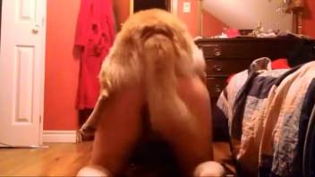 Curvy-bootied babe and her cute pup