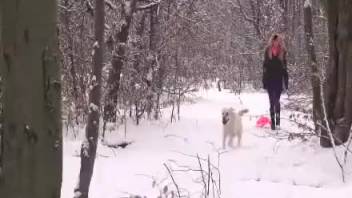 dog sex with girl in the woods in winter
