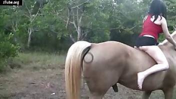 Woman fucks horse to make herself cum