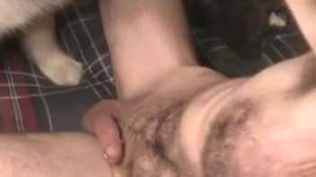 Impressive gay zoophilia with a small doggy