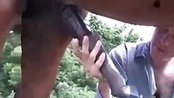 Horse cock blowjob from a kinky dude