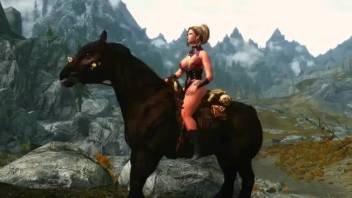 3D animated equine zoophilia in the rear-entry position